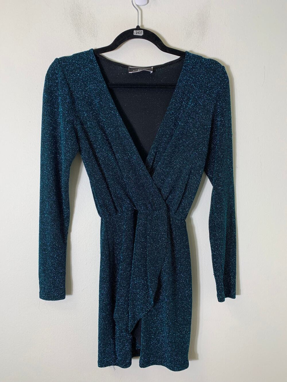 Blue Blush Blue Black Long Sleeve Fitted Mini Dress Fits like Small